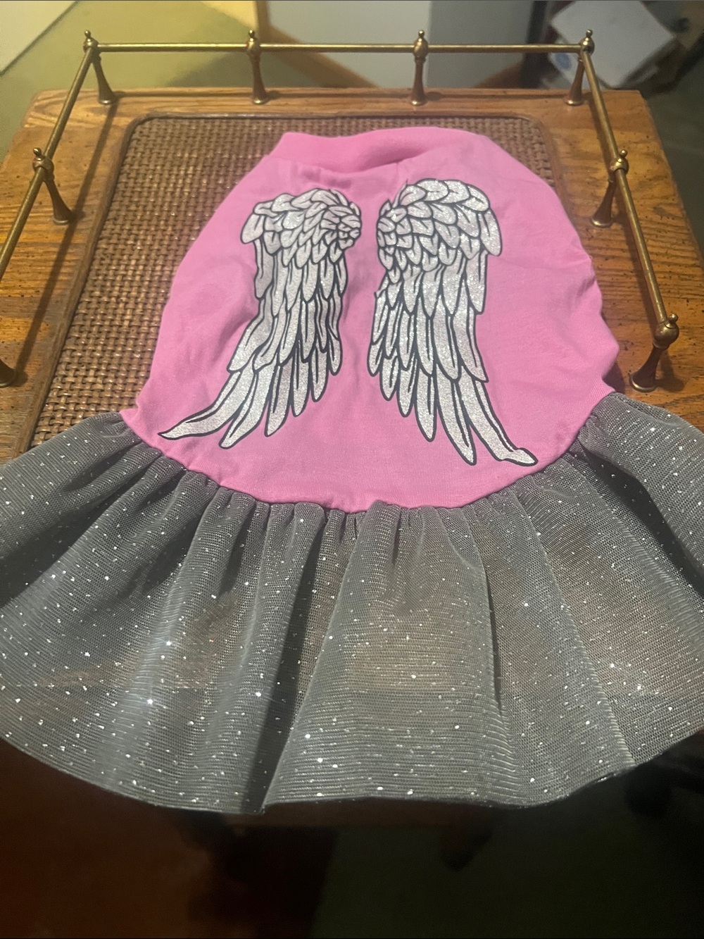 Top Paw Pink Dog Dress with Silver Wing Design